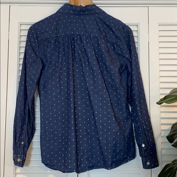Loft Small Heart Print Chambray Button Down Denim Long Sleeve Jean Shirt - Picture 3 of 5
